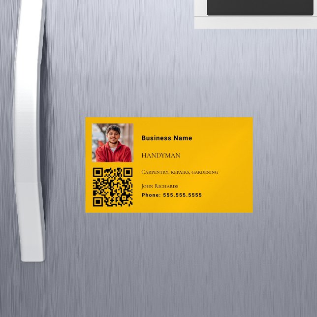 Handyman-goldgelbes Foto QR-Code Magnetische Visitenkarte (Von Creator hochgeladen)