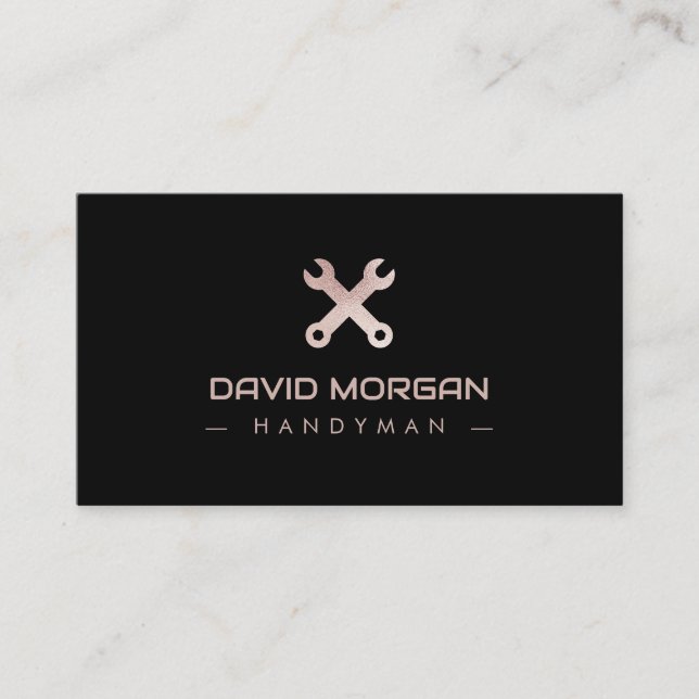 Handyman Logo Rose Gold Glitzer Visitenkarte (Vorderseite)