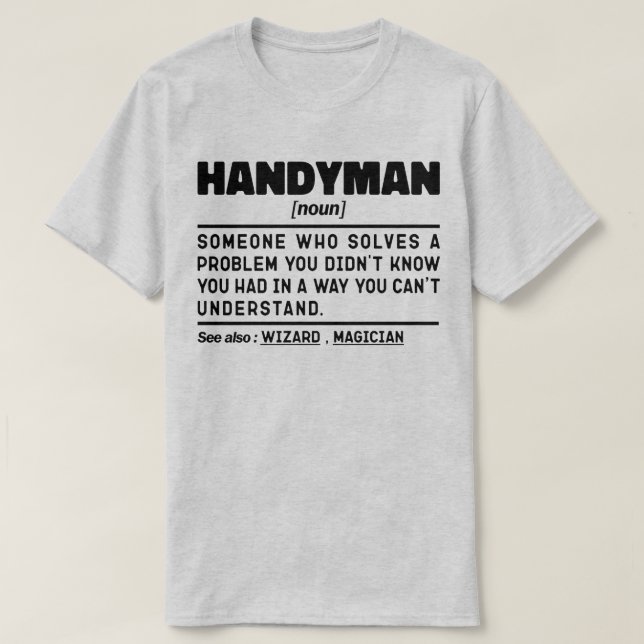 Handyman Noun definiert Sarcastic Worker Cool Vate T-Shirt (Design vorne)