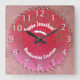 Handyman Personalisiert Woodworking Red Saw Blade Quadratische Wanduhr
