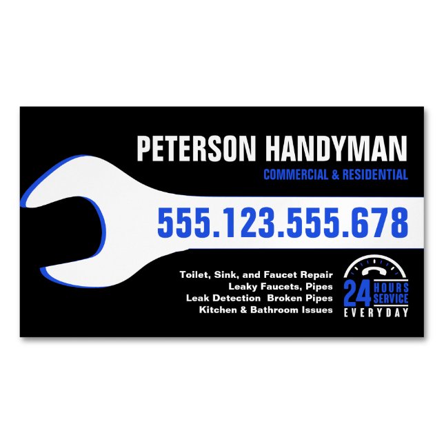HANDYMAN PLUMBING 24-STUNDEN-WRENCH-WERKZEUG MAGNETISCHE VISITENKARTE (Vorderseite)