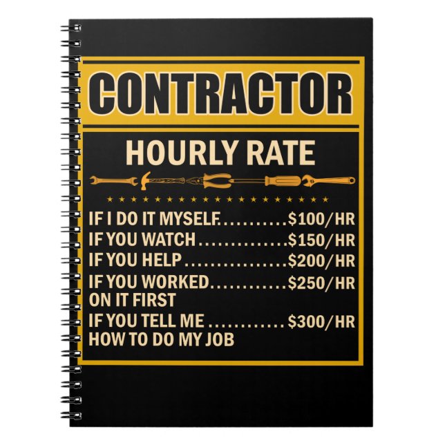 Handyman Price Chart Contractor Stundenlohn Notizblock (Vorderseite)