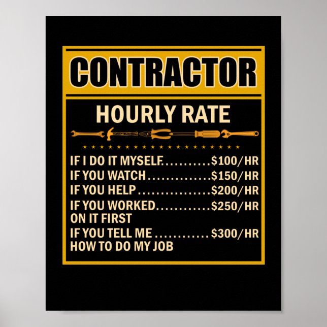 Handyman Price Chart Contractor Stundenlohn Poster (Vorne)