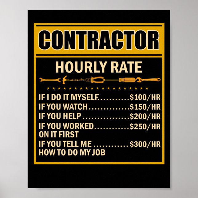 Handyman Price Chart Contractor Stundenlohn Poster (Vorne)