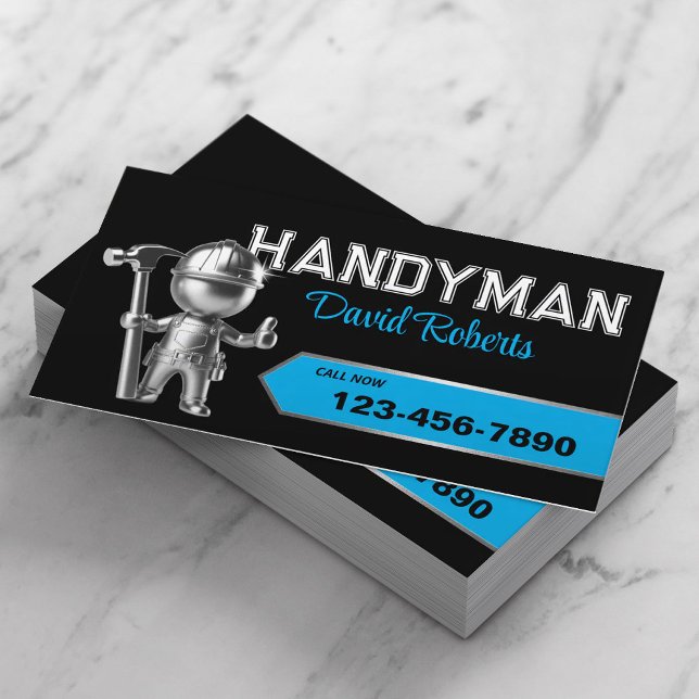 Handyman Repair & Maintenance Service Black & Blue Visitenkarte (Von Creator hochgeladen)