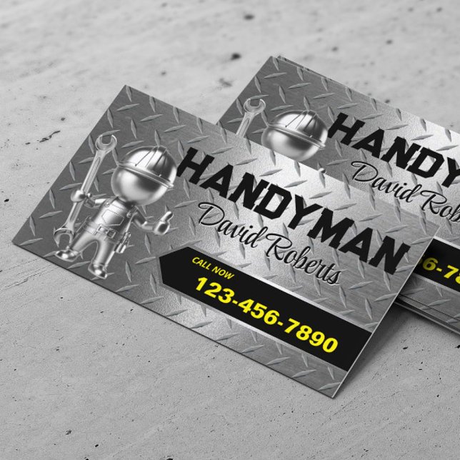 Handyman Repair & Maintenance Service Metallstahl Visitenkarte (Von Creator hochgeladen)