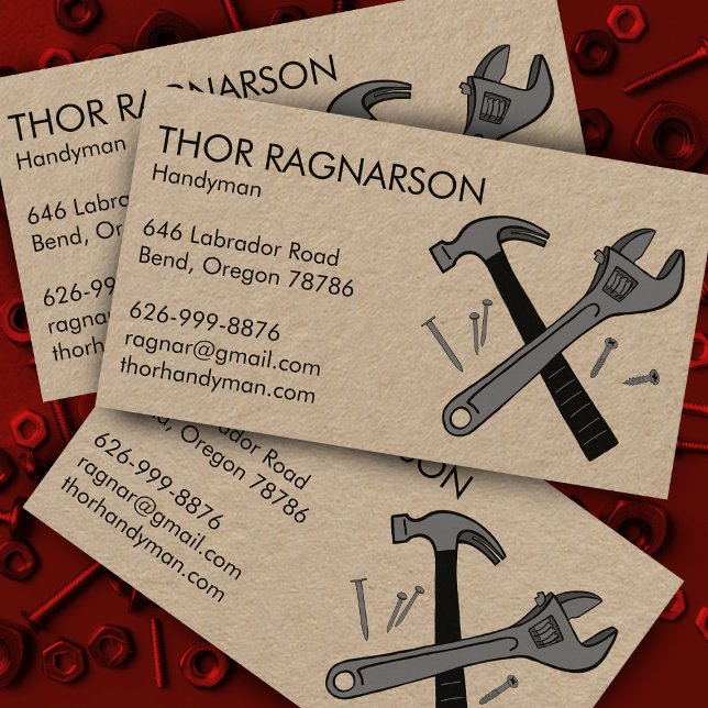 Handyman Reparatur Bau Wrench Hammer KRAFT Visitenkarte (Handyman Repair Construction Wrench Hammer KRAFT Business Card
)