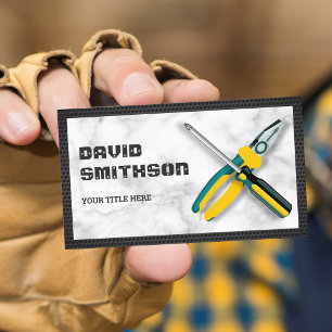 Handyman-Reparaturwerkzeuge aus weißem Marmor Elek Visitenkarte