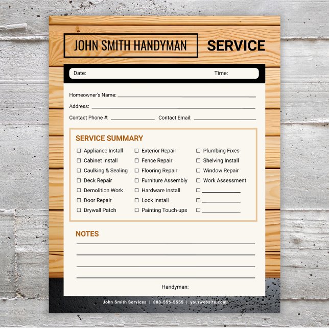 Handyman Service Call Home Repair Form Notizblock (Von Creator hochgeladen)