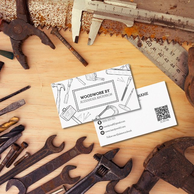 Handyman Service QR-Code für Zimmerrechner Visitenkarte (Carpenter Tools Handyman Service QR Code Business Card)