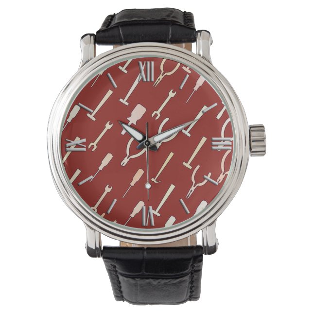 Handyman-Tools auf Bordeaux Armbanduhr (Vorderseite)