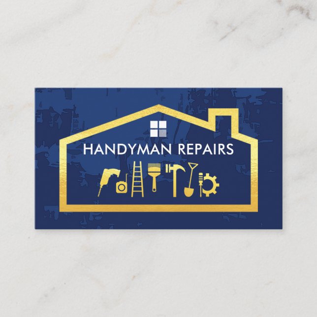 Handyman Tools Gold Building Frame Business Card Visitenkarte (Vorderseite)