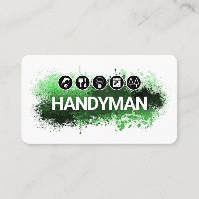 Handyman Tools Green Paint Splatter Visitenkarte (Vorderseite)