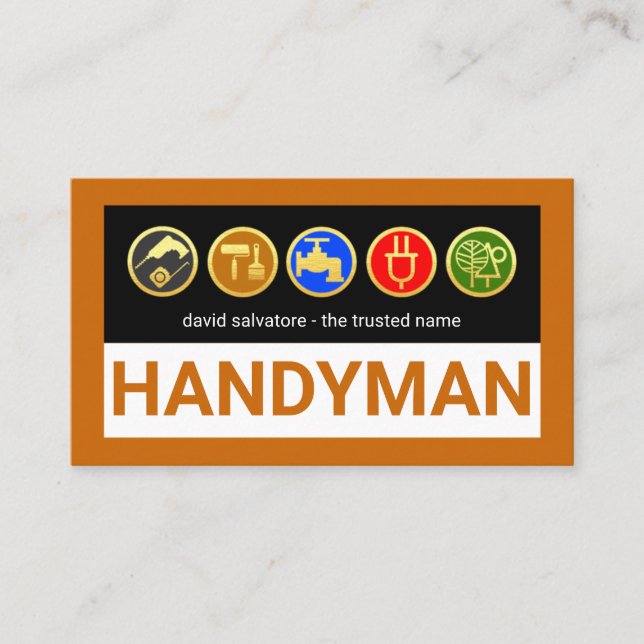 Handyman Tools On Brown Border Visitenkarte (Vorderseite)