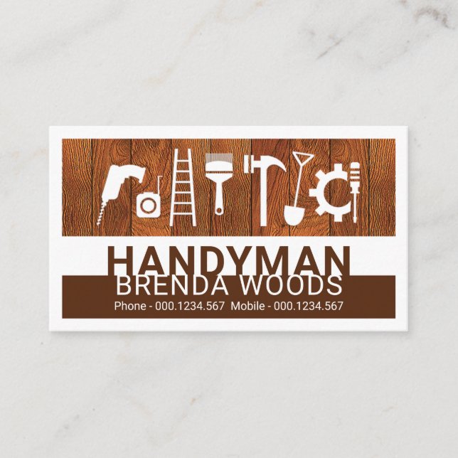Handyman Tools On Wood Panel Visitenkarte (Vorderseite)