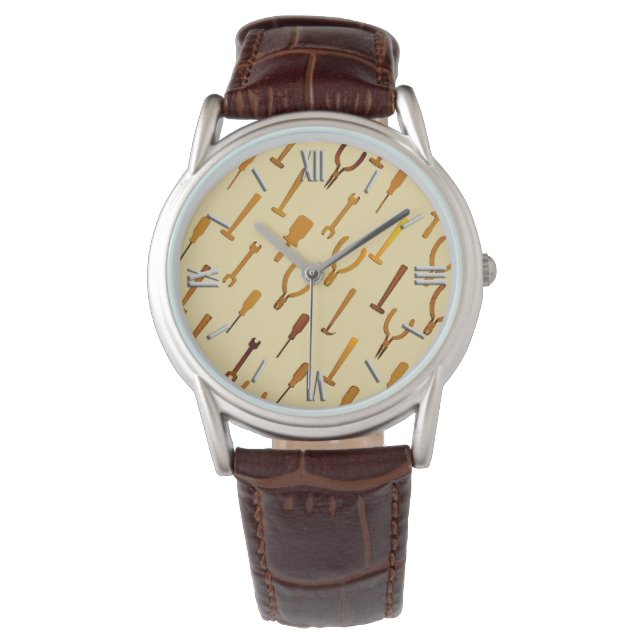 Handyman-Werkzeuge auf Kamelbräune Armbanduhr (Vorderseite)
