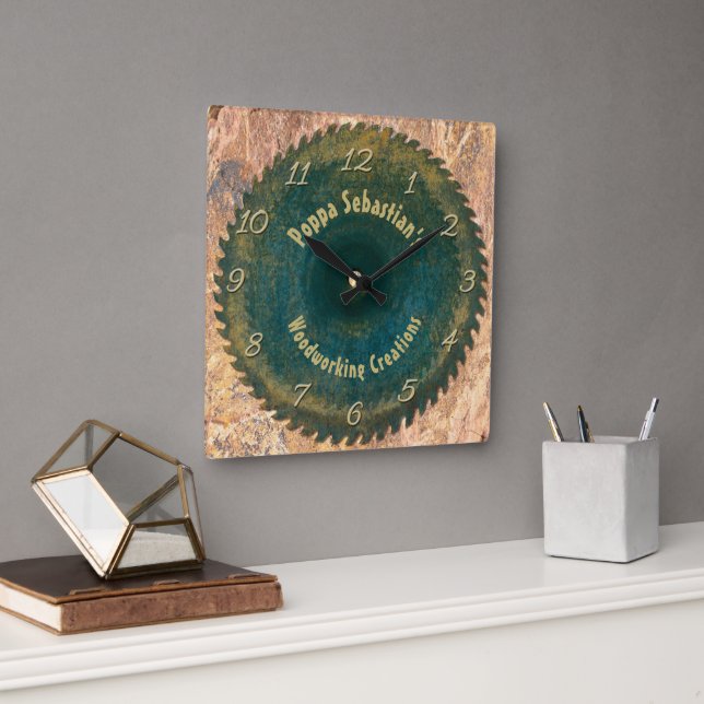 Handyman Woodworking Rustic Saw Blaw Template Quadratische Wanduhr (Büro)