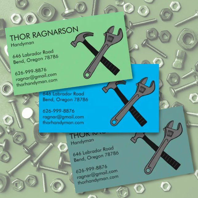 Handyman Zuhause Reparatur Konstruktion Schraubenh Visitenkarte (Handyman custom business card with illustration of wrench and hammer. Add your own text change color)