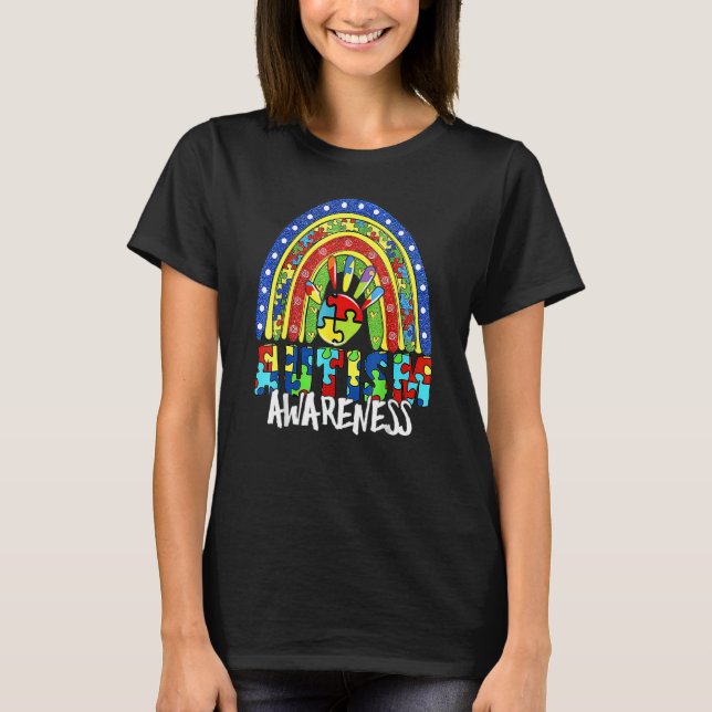 Handzeichen Autismus-Bewusstsein Regenbogen Autism T-Shirt (Vorderseite)