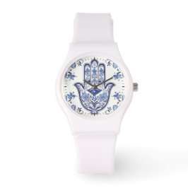 Handzeichen Hamsa - Blau und Weiße Hand Fatima Armbanduhr