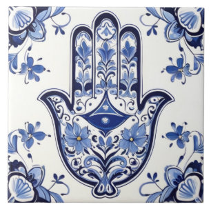 Handzeichen Hamsa - Blau und Weiße Hand Fatima Fliese