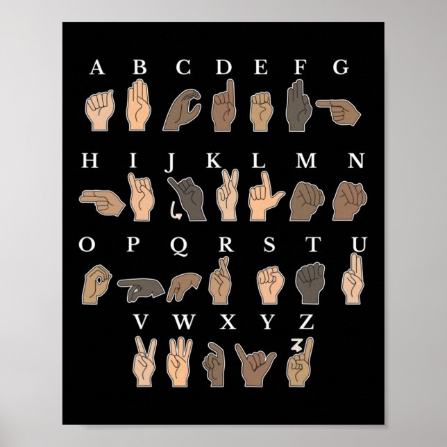 Handzeichen-Sprache ASL Handgesten Gehörlosigkeit Poster (Vorne)