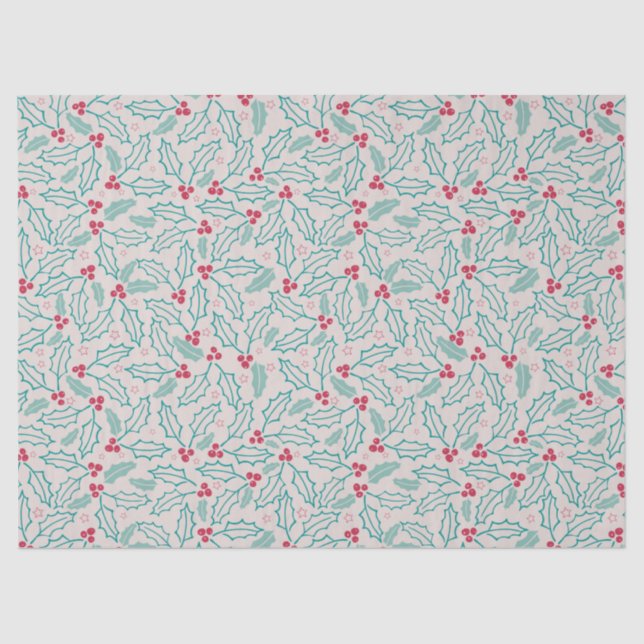 Handzeichnung Weihnachten Holly Berries Red Green Seidenpapier (Vorderseite)