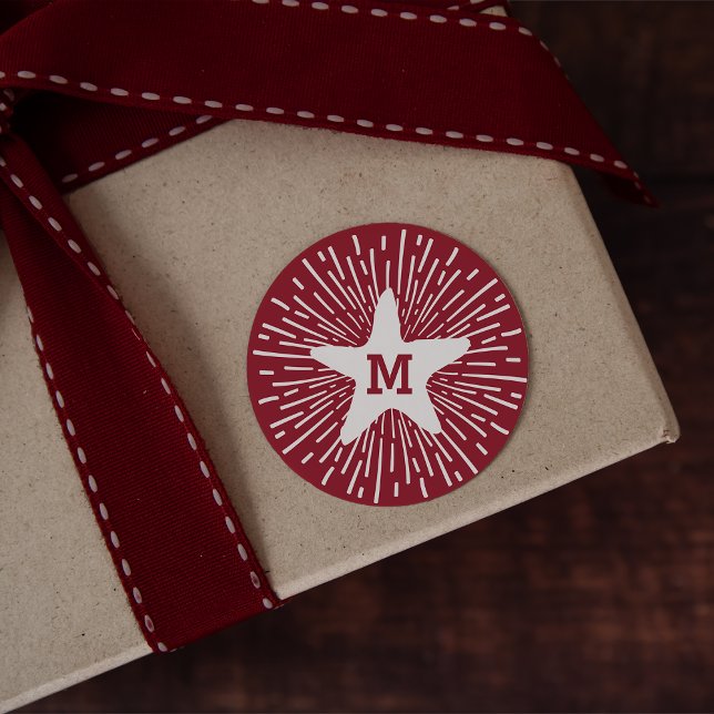 Hang a Shining Star Christmas Monogram Runder Aufkleber (Von Creator hochgeladen)