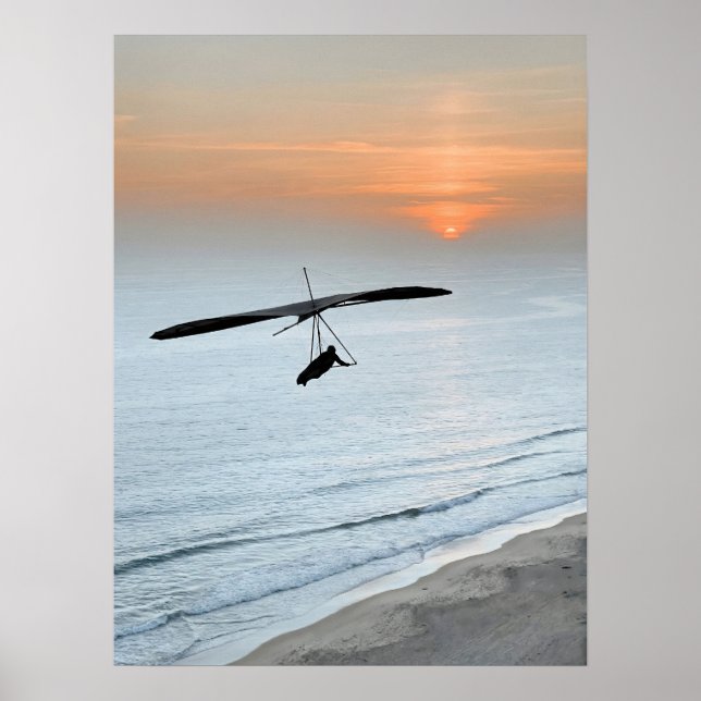  Hang Glider Silhouette Ocean Sunset Beach Coastal Poster (Vorne)