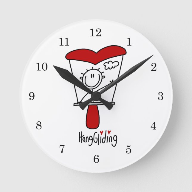 Hang-Gliding-Strichmännchen Runde Wanduhr (Vorderseite)