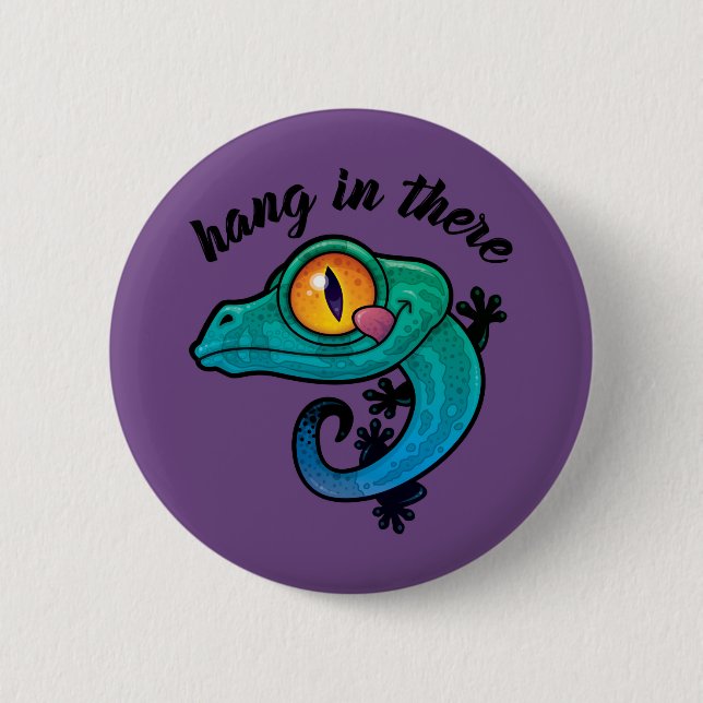Hang in There farbenfroher Gecko Button (Vorderseite)