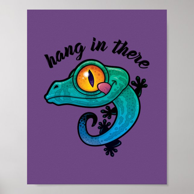 Hang in There farbenfroher Gecko Poster (Vorne)