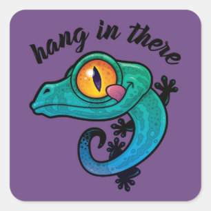 Hang in There farbenfroher Gecko Quadratischer Aufkleber