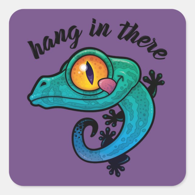 Hang in There farbenfroher Gecko Quadratischer Aufkleber (Vorderseite)