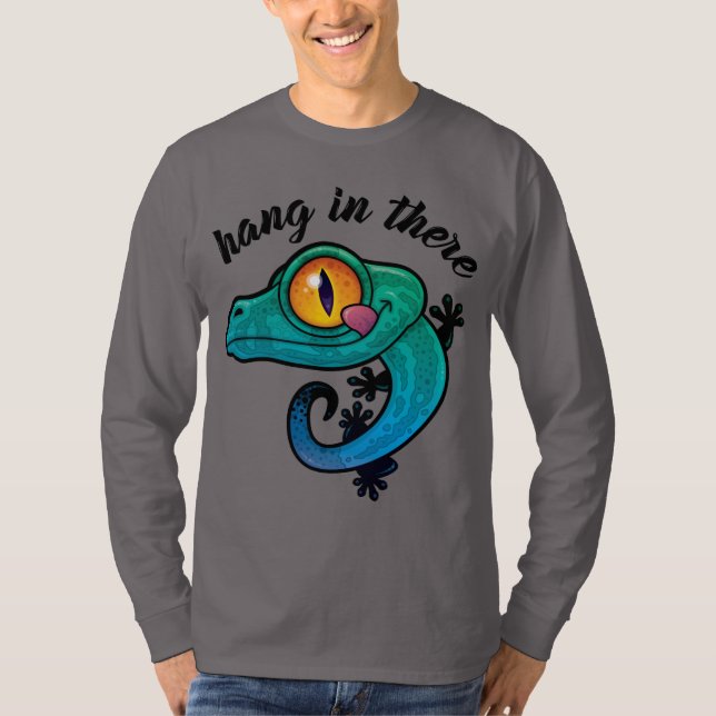 Hang in There farbenfroher Gecko T-Shirt (Vorderseite)