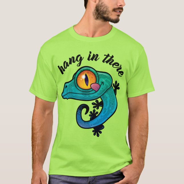 Hang in There farbenfroher Gecko T-Shirt (Vorderseite)