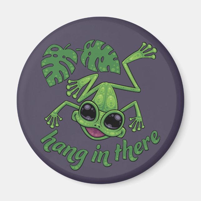 Hang in There Happy Green Tree Frog Magnet (Vorne)