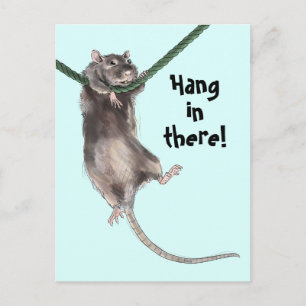 Hang in There Rat Blue Background Postkarte