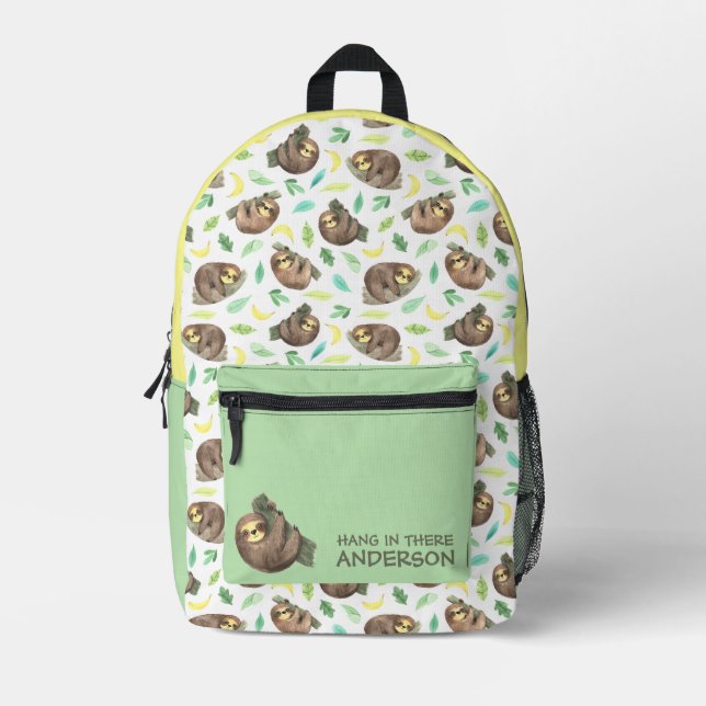 Hang In There Sloth Backpack Bedruckter Rucksack (Vorderseite)