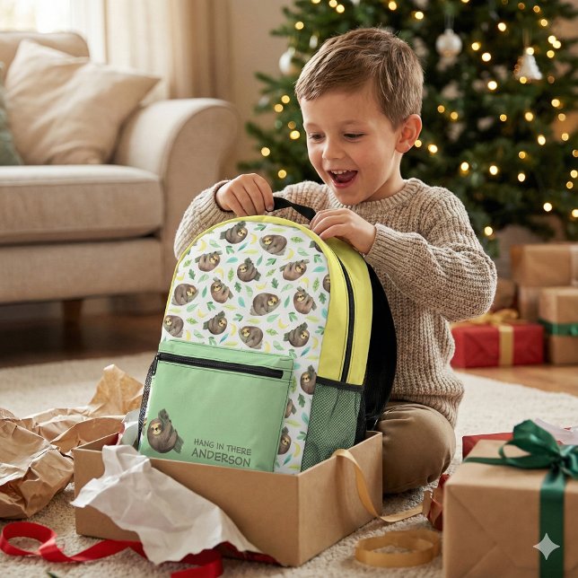 Hang In There Sloth Backpack Bedruckter Rucksack (Encourage someone special with this, "Hang in there" personalized sloth backpack! )