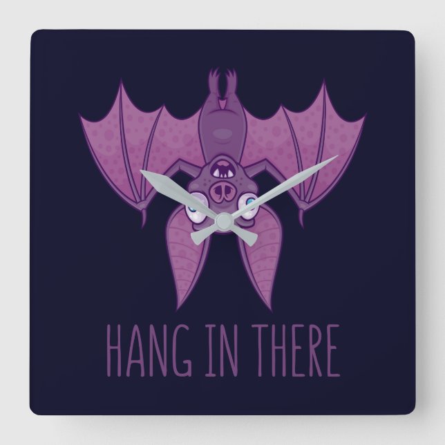 Hang in There Wacky Vampire Bat Quadratische Wanduhr (Vorderseite)