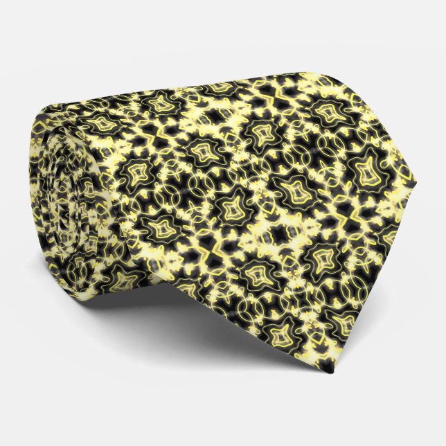 Hang in's Nebel leuchten Schwarz-Gelb-Kunst Krawatte (Gerollt)