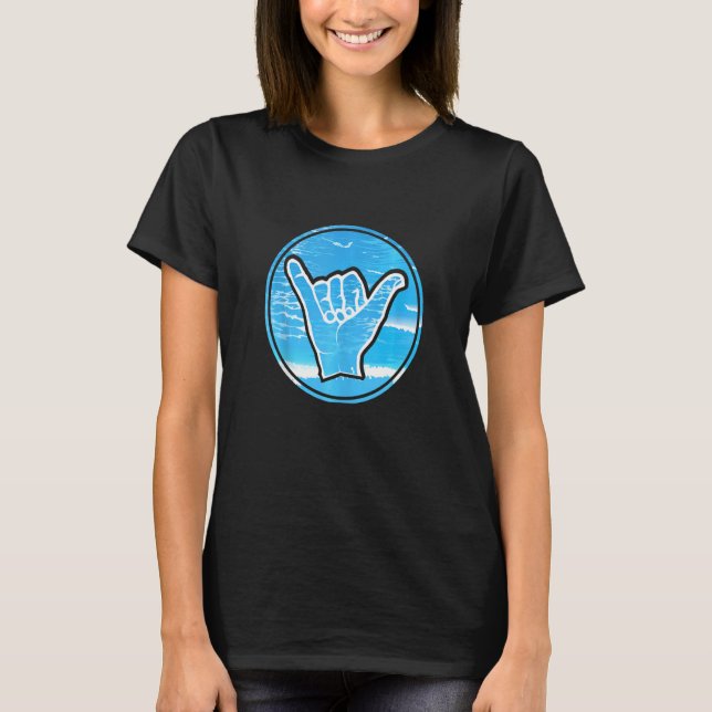 Hang Loose Hand Shaka Aloha Surf mit Meeresrücken T-Shirt (Vorderseite)