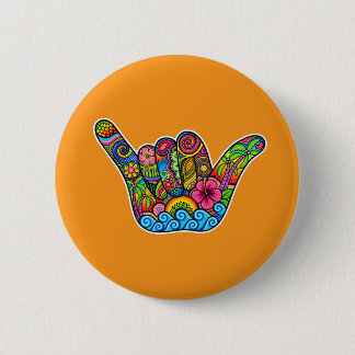 Hang Loose Shaka Hand Retro Surf Wave Art Knopf Button