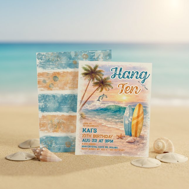 Hang Ten Retro Surf Beach Birthday  Einladung (Von Creator hochgeladen)