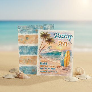 Hang Ten Retro-Surf-Strand-Geburtstag Einladung