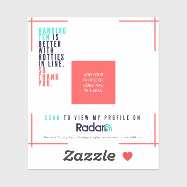 "Hang Ten" - Vinyl SURF QR-Karte Aufkleber (Blatt)