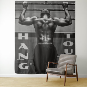 Hang Tough Muscle Man Workout Gym Wandteppich