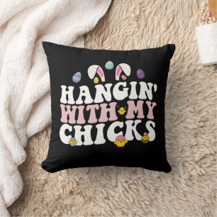 Hänge mit meinen Hühnern Osterhase Groovy Retro Kissen