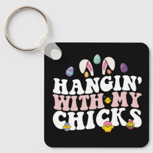 Hänge mit meinen Hühnern Osterhase Groovy Retro Schlüsselanhänger